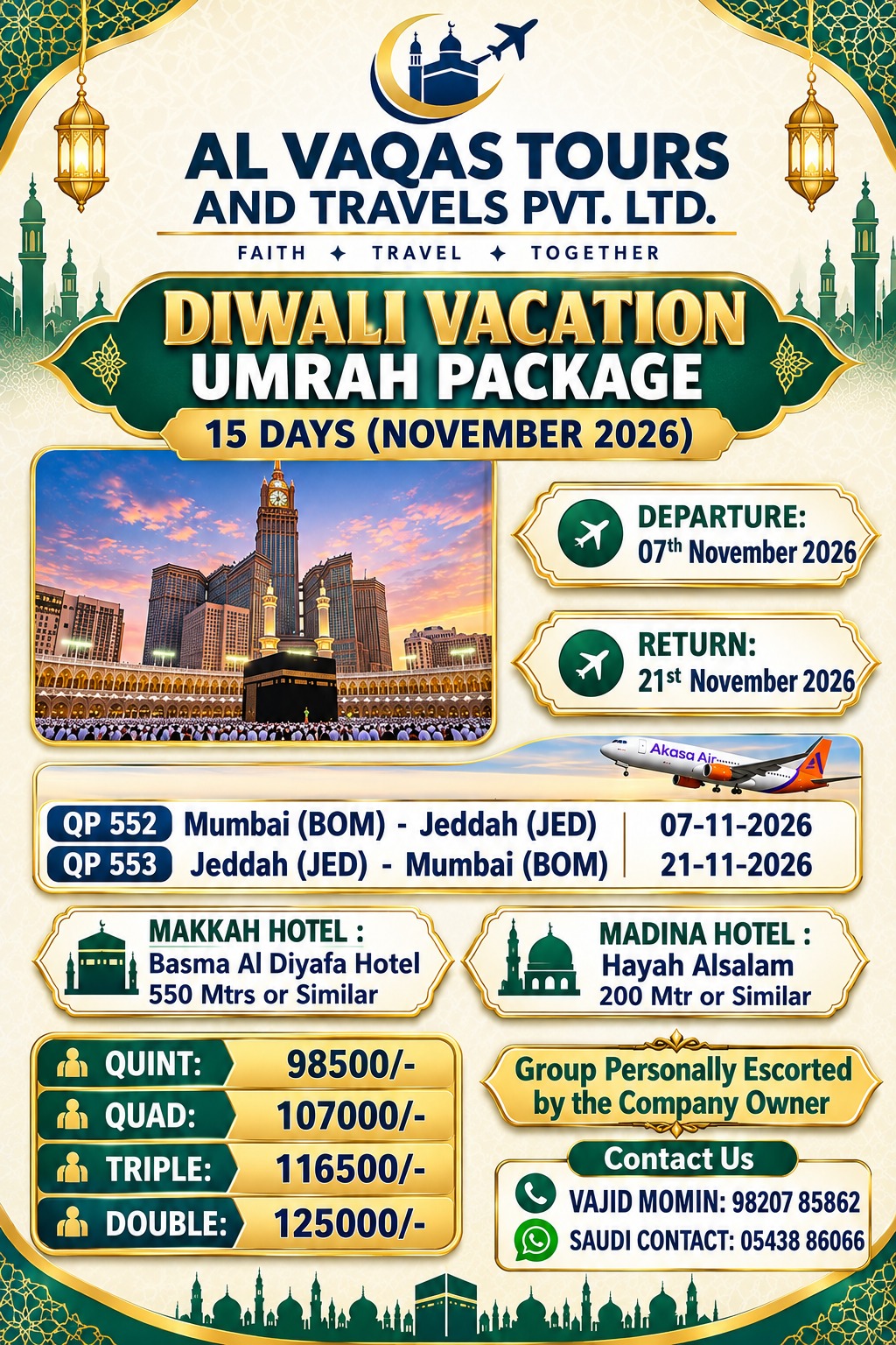 Diwali Vacation Umrah Package - November 2026 - 15 Days